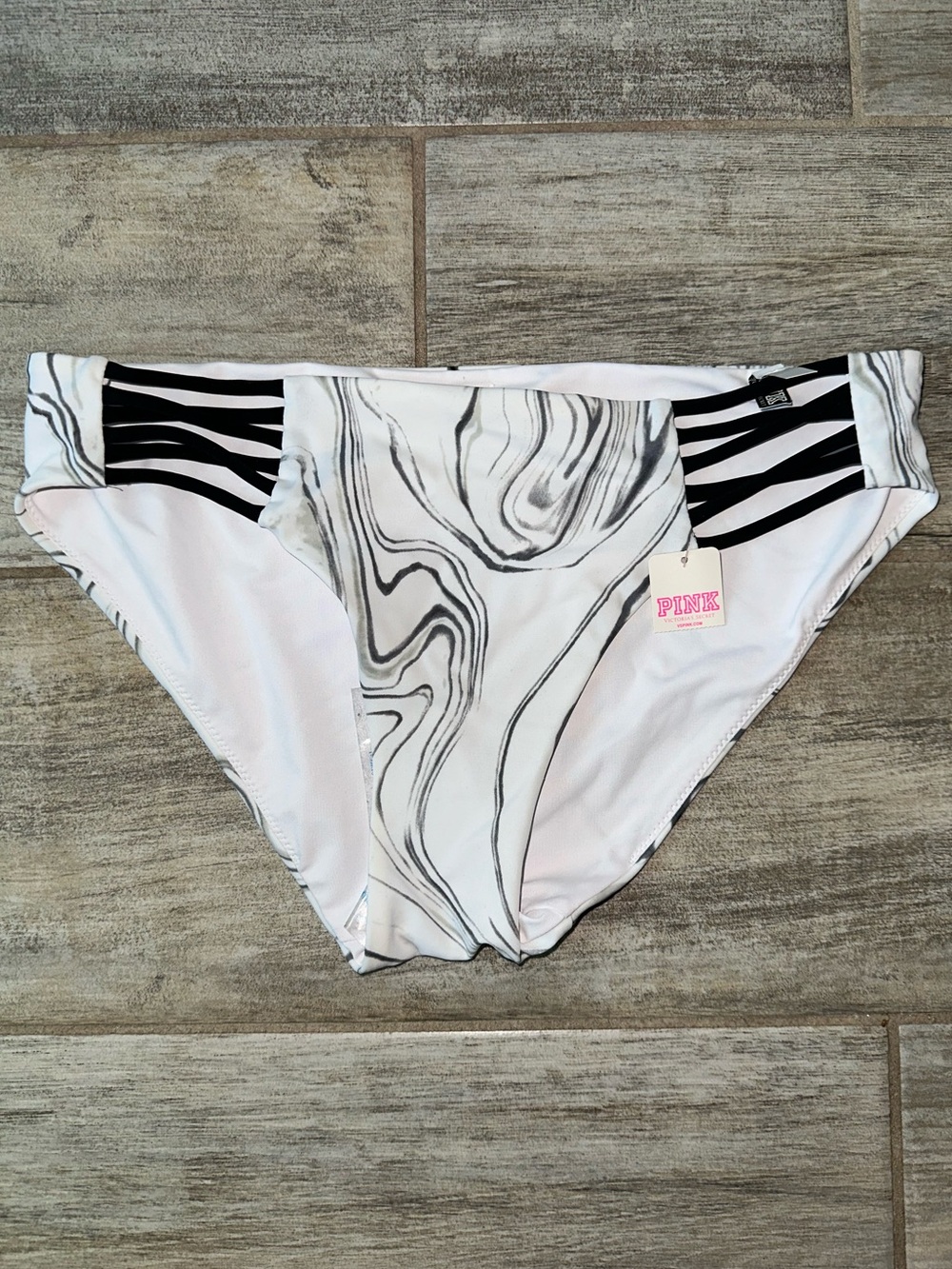PINK Victoria's Secret White & Black Marble-Stripe Bikini Bottom